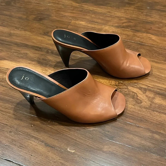 Joie Olya open toed leather mule heel sandal neutral tan size 39.5 size 9